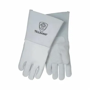 Tillman™ 750M 750 Premium Grade Stick Welding Gloves, M, Grain Elk Skin Back/Kevlar® Stitching/Grain Cowhide Leather Cuff, Pearl, Cotton/Foam Lining, Gauntlet Cuff, 14 in L