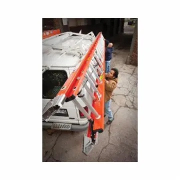 WERNER® D6220-2 D6200-2 Flat D-Rung Extension Ladder, 20 ft OAL, ANSI Code: A14.5, 300 lb Load, Fiberglass, 12 in Adjustable Increments