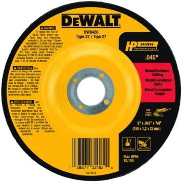 DeWALT® High Performance™ Guaranteed Tough® DW8426 Flat Depressed Center Cutting Wheel, 6 in Dia x 0.045 in THK, 7/8 in Center Hole, 60 Grit, Aluminum Oxide Abrasive
