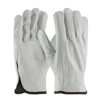 PIP® 68-163/L 68-163 Standard Grade General Purpose Gloves, Driver, Keystone Thumb Style, Top Grain Cowhide Leather Palm, Natural, Slip-On Cuff, Uncoated Coating, Resists: Abrasion, Unlined Lining