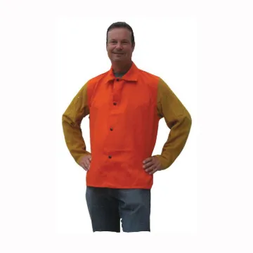 Tillman™ 9230D-2X Light Duty Welding Jacket, 2XL, Westex® FR7A® Cotton Torso/Cowhide Leather Sleeves, Brown Sleeve/Orange Torso, Resists: Flame