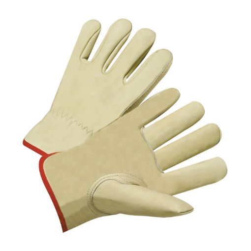 Picture of PIP® 990IK/XXXL 990IK Unisex General Purpose Gloves, Driver, Gunn Cut/Keystone Thumb/Welted Seam Style, 3XL, Cotton Hem/Grain Cowhide Leather, Greenish Beige, Slip-On Cuff, Uncoated Coating, Resists: Heat, Unlined Lining