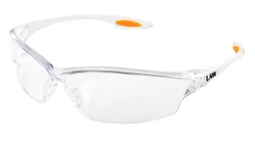 MCR Safety LW210 Law® 2 Plus Dielectric Single Lens Safety Glasses With Side Shields, Duramass® Hard Coat, Clear Lens, Wrap Around Frame, Polycarbonate Frame, ANSI Z87+, CE EN 166, CAN/CSA Z94.3