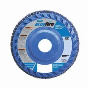 Norton® BlueFire® 77696090092 R884P Arbor Thread High Density Quick-Trim Coated Abrasive Flap Disc, 7 in Dia, P40 Grit, Extra Coarse Grade, Zirconia Alumina Plus Abrasive, Type 27 Flat Disc