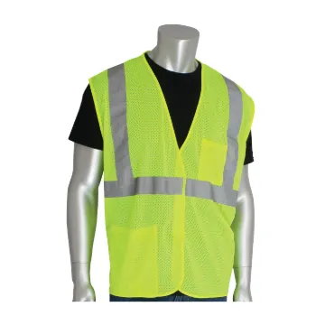PIP® 302-0702-LY/3X Safety Vest, 3XL, Hi-Viz Lime Yellow, Polyester Mesh, Hook and Loop Closure, 2 Pockets, ANSI Class: Class 2, Specifications Met: ANSI 107 Type R