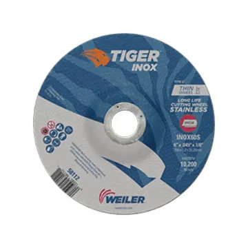 Tiger® INOX 58112 Contaminant-Free Long Life Performance Line Thin Depressed Center Cutting Wheel, 6 in Dia x 0.045 in THK, 7/8 in Center Hole, 60 Grit, White Aluminum Oxide Abrasive