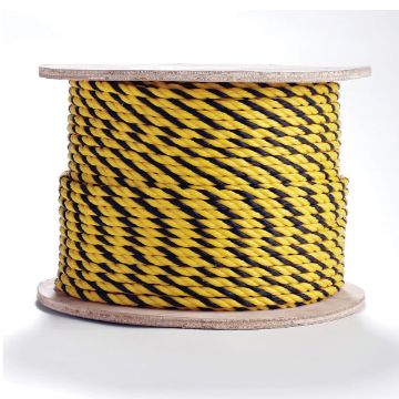 Picture of Erin Rope TWPYYB081200 3-Strand Premium Twisted Barrier Rope, 1/4 in Dia x 1200 ft L, Yellow/Black, Polypropylene, 113 lb Load