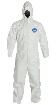DuPont™ TY127SWH2X002500 Disposable Coverall With Respirator Fit Hood, Elastic Wrist and Ankle, 2XL, White, 5.9 mil Tyvek® 400, 45-1/4 to 48-3/4 in Chest, 30-1/2 in L Inseam