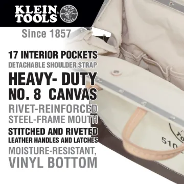 Klein® 5102-24SP Deluxe Tool Bag, #8 Canvas, Brown/Tan