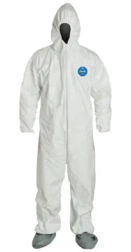 DuPont™ TY122SWH2X002500 Disposable Coverall With Respirator Fit Hood, Elastic Wrist and Attached Skid-Resistant Boots, 2XL, White, 5.9 mil Tyvek® 400, 45-1/4 to 48-3/4 in Chest, 30-1/2 in L Inseam