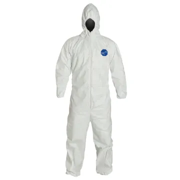 DuPont™ TY127SWHLG02500 Standard Disposable Coverall With Respirator Fit Hood, Elastic Wrist, Elastic Ankle, L, White, 5.9 mil Tyvek® 400, 39-3/4 to 43-1/4 in Chest, 29 in L Inseam