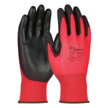PIP® 701CRPB/XXL 701CRPB Unisex General Purpose Gloves, Work, Seamless Style, 2XL, Polyurethane Palm, Nylon, Black/Red, Knit Wrist Cuff, Resists: Cut and Puncture