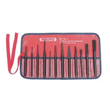 Proto® J2S2 Punch and Chisel Set, Cape/Center/Cold/Diamond Point/Pin/Starting Style, 3/16 to 1/2 in Chisel, 1/16 to 3/8 in Punch, 7 Punches, 5 Chisels, 12 Pieces