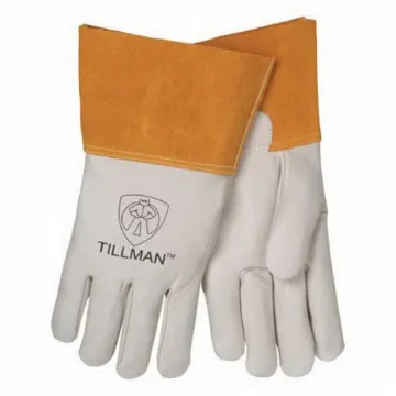 Tillman™ 1350L Heavy Duty MIG Welding Gloves, L, Top Grain Cowhide Leather, Pearl, Unlined, Gauntlet Cuff, 12 in L
