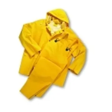 PIP® 4035/XXL 3-Piece Rainsuit, 2XL, Yellow, Polyester/PVC, 52 in Waist, 31-1/2 in L Inseam, Drawstring Hood