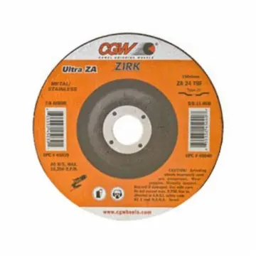 CGW® 35667 Flat Depressed Center Wheel, 4-1/2 in Dia x 1/8 in THK, 7/8 in Center Hole, 24 Grit, Zirconia Alumina Abrasive