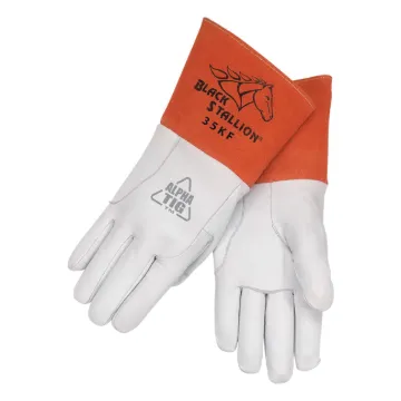 Black Stallion  35KFL 35KF TIG Welding Gloves, Grain Kidskin Leather/Kevlar , Orange/White, Padded Lining, Extended Cuff