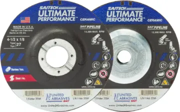United Abrasives-SAIT United Abrasives-SAIT 22264 High Performance Pipeline Depressed Center Wheel, 4-1/2 in Dia x 1/8 in THK, 7/8 in Center Hole, 24 Grit, Ceramic Alumina Oxide Abrasive