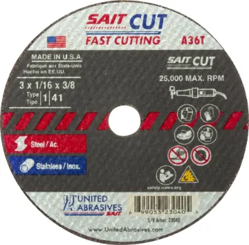 United Abrasives-SAIT 23063 Thin High Speed Cut-Off Wheel, 4 in Dia x 0.035 in THK, 5/8 in Center Hole, A36T Grit, Aluminum Oxide Abrasive
