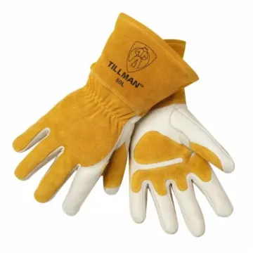Tillman  50XL 50 Series Premium Grade MIG Welding Gloves, XL, Split Cowhide Leather Back/Kevlar  Stitching/Split Cowhide Leather Cuff, Pearl, Fleece, Gauntlet Cuff, 14 in L