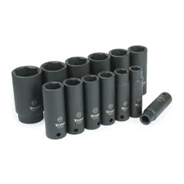 Titan 42313 Deep Socket Set, 6 Points, 1/2 in Drive, 13 Pieces, Included Socket Size: 7/6 in, 1/2 in, 5/8 in, 11/16 in, 3/4 in, 15/16 in, 1 in, 1-1/16 in, 1-1/8 in, 1-1/4 in