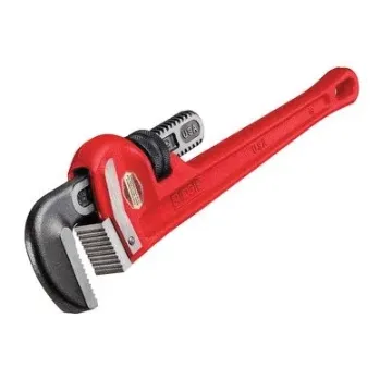 RIDGID  31040 Heavy Duty Straight Pipe Wrench, 6 in Pipe, 48 in OAL, Floating Forged Hook Jaw, Ductile Iron Handle, Knurled Nut Adjustment, Red