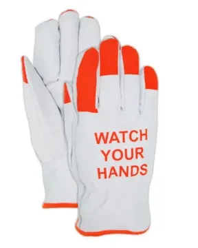 GLOVE DRIVER ORANGE TIP "WATCH YOUR HANDS" LARGE